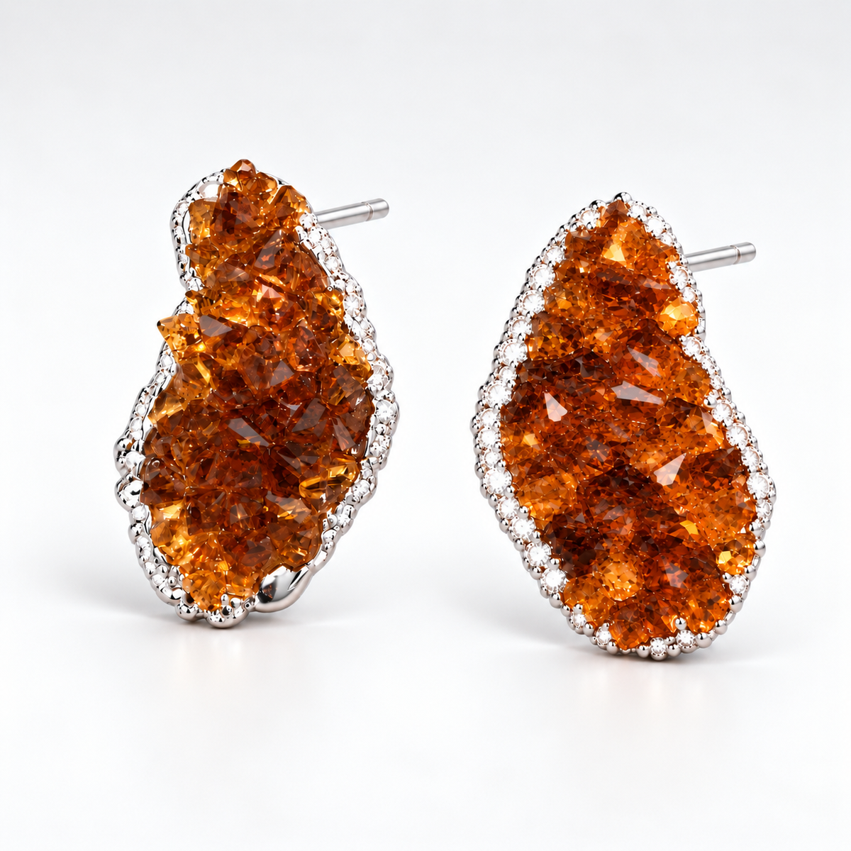Brown imitation crystal stud earrings front view