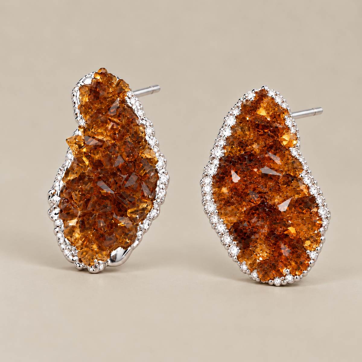 Brown imitation crystal stud earrings
