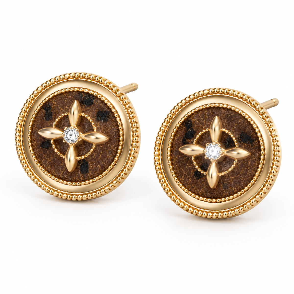 Brown Round Imitation Diamond Statement Stud Earrings