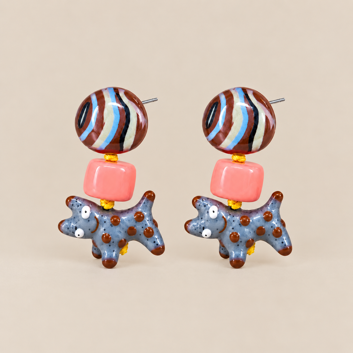 Colorful dog drop stud earrings