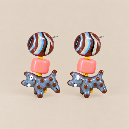 Colorful dog drop stud earrings