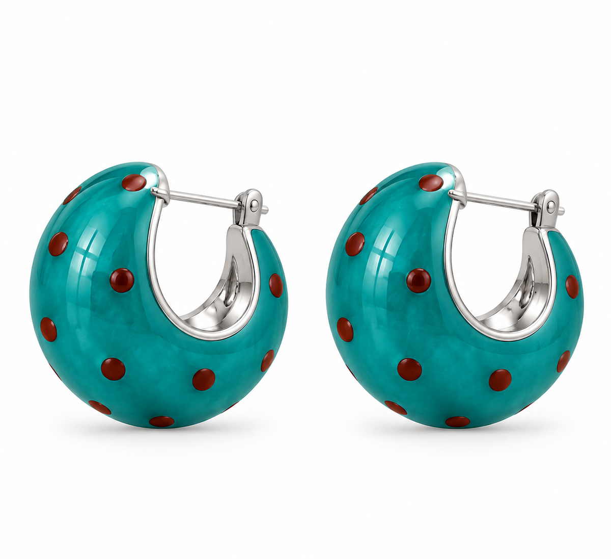 Green polka dot chunky hoop earrings