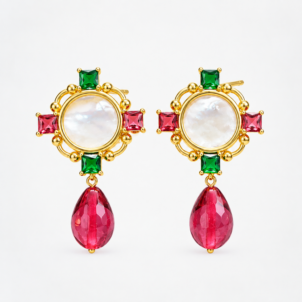 Multicolor imitation gemstone drop earrings in gold tone
