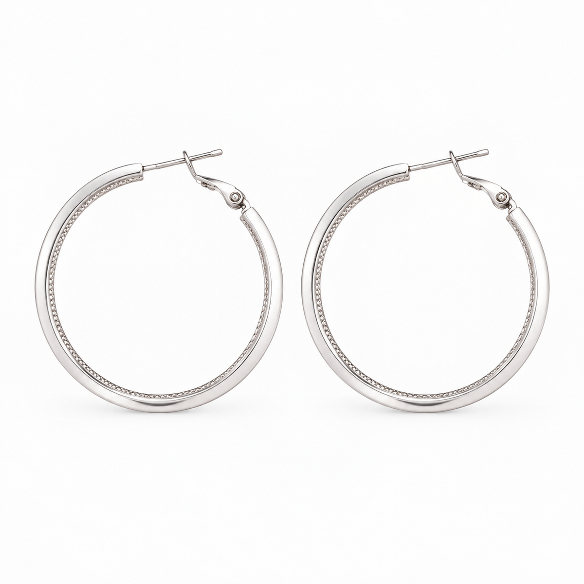 Silver textured hoop earrings